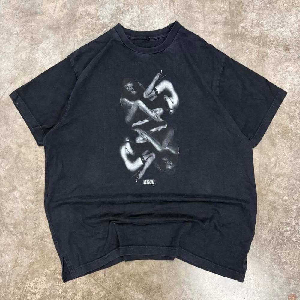 Vintage AKOO Sleeping Stripper Babes Freaker Tee Mens XL Faded Black Y2K Shirt